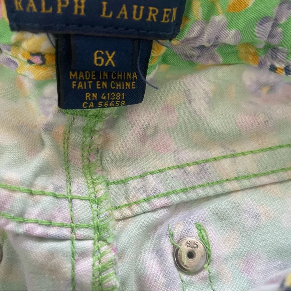 Ralph Lauren Girls Light Green Floral Pants Size 6X